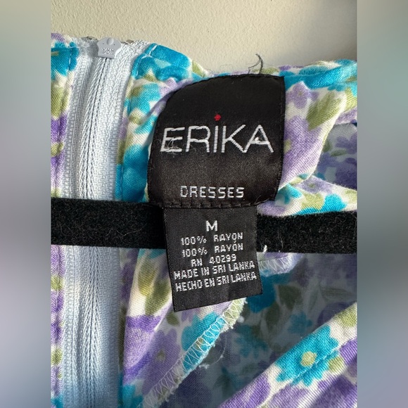 Vintage 90s Erika Purple Blue Floral Sweetheart Cottagecore Spring Maxi Dress - Picture 5 of 5